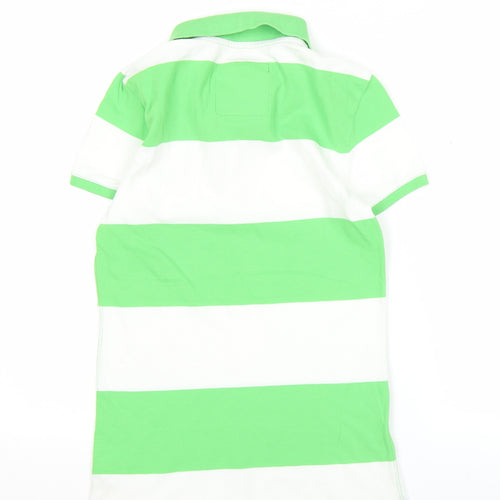American Eagle Womens Green White Striped Polo Shirt Size M Casual