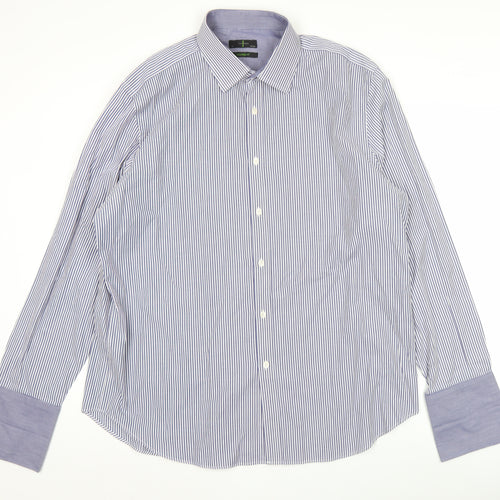 Jasper Conran Men’s Blue Striped Dress Shirt 18” Collar Classic Fit