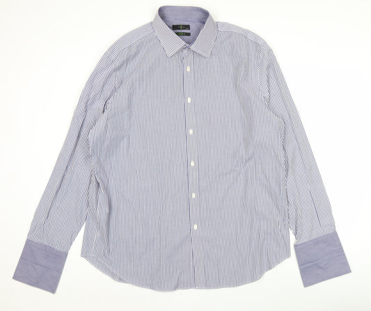 Jasper Conran Men’s Blue Striped Dress Shirt 18” Collar Classic Fit