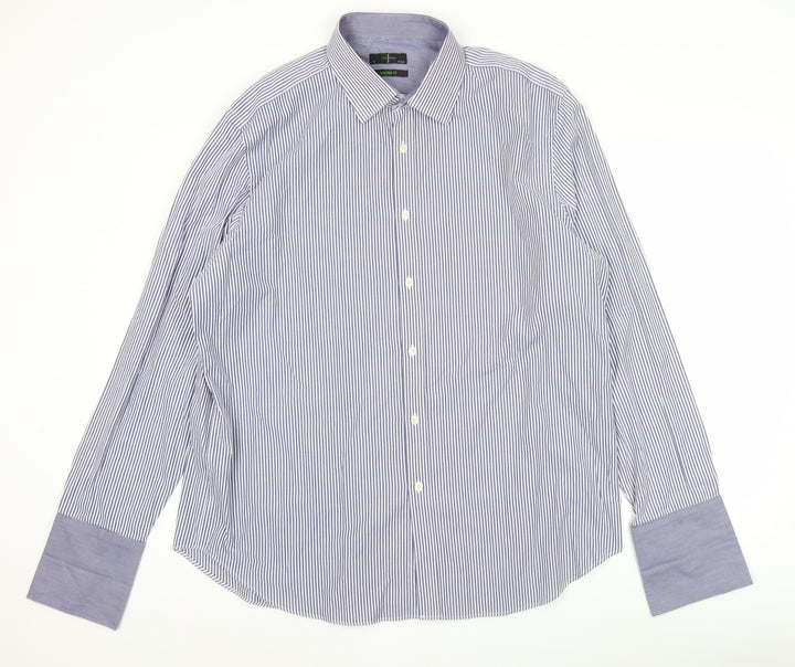Jasper Conran Men’s Blue Striped Dress Shirt 18” Collar Classic Fit