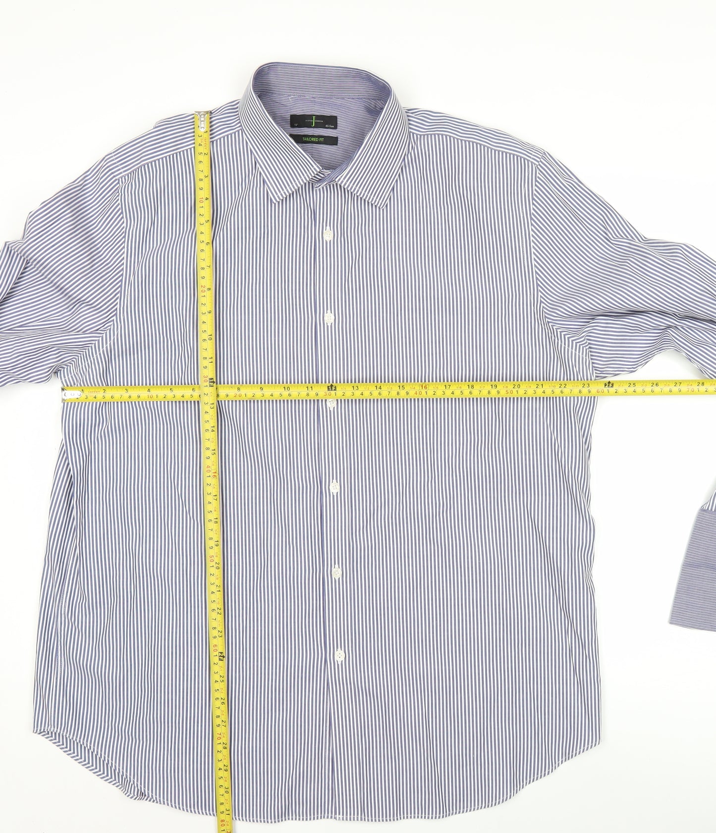Jasper Conran Men’s Blue Striped Dress Shirt 18” Collar Classic Fit