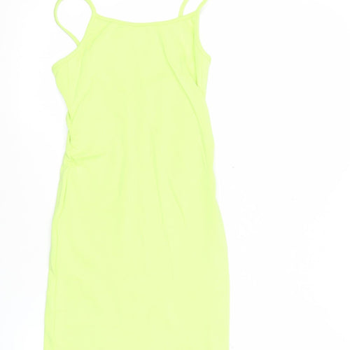 Bershka Women’s Green Bodycon Strappy Dress Size 8 V-Neck Short