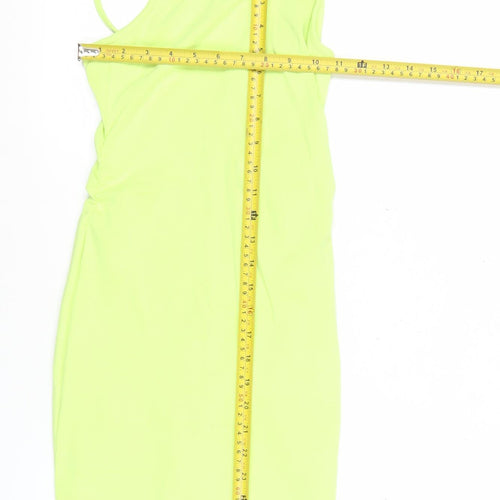 Bershka Women’s Green Bodycon Strappy Dress Size 8 V-Neck Short