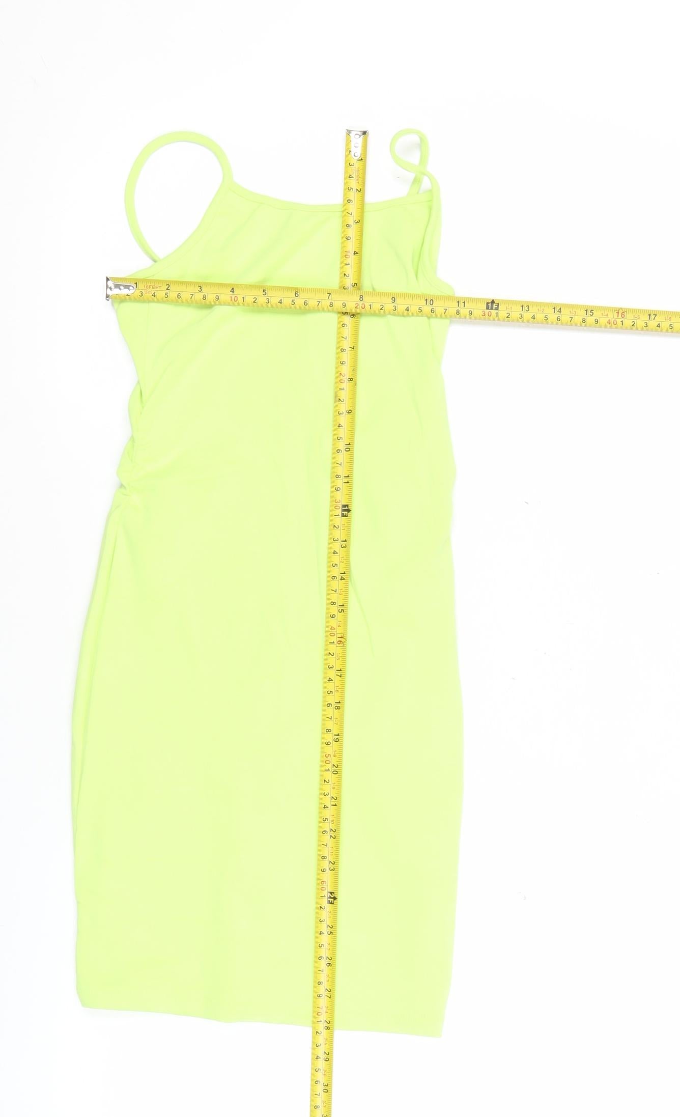 Bershka Women’s Green Bodycon Strappy Dress Size 8 V-Neck Short