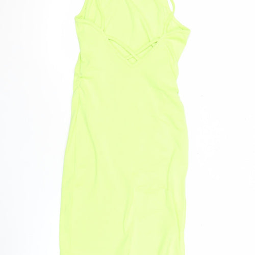 Bershka Women’s Green Bodycon Strappy Dress Size 8 V-Neck Short