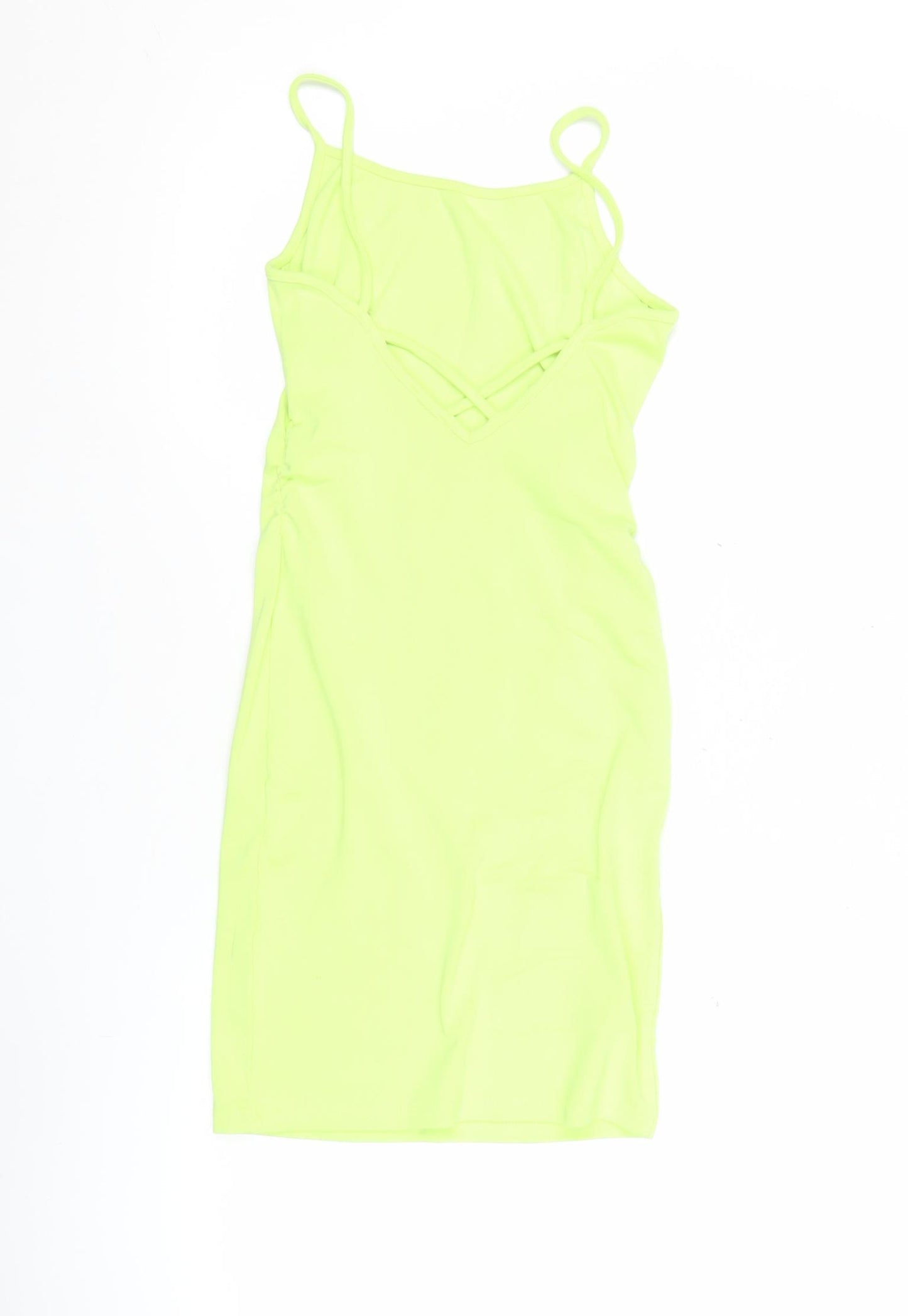 Bershka Women’s Green Bodycon Strappy Dress Size 8 V-Neck Short