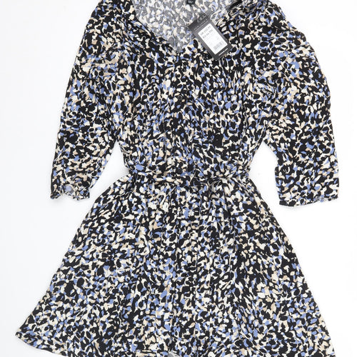 New Look Women’s Black Blue Animal Print Wrap Dress Size 12
