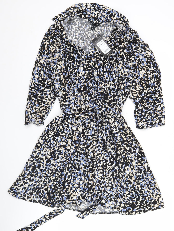 New Look Women’s Black Blue Animal Print Wrap Dress Size 12