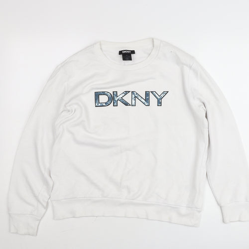 DKNY Womens White Small Logo Pullover Cotton Sweatshirt Jumper