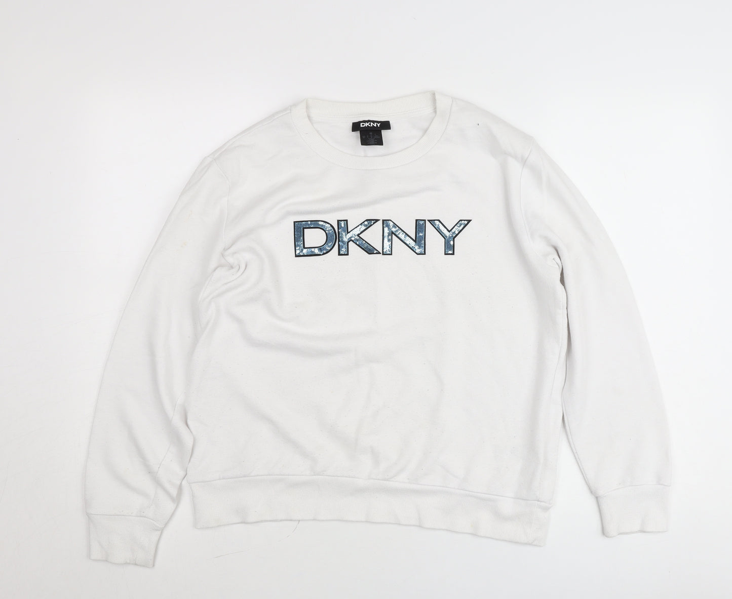 DKNY Womens White Small Logo Pullover Cotton Sweatshirt Jumper