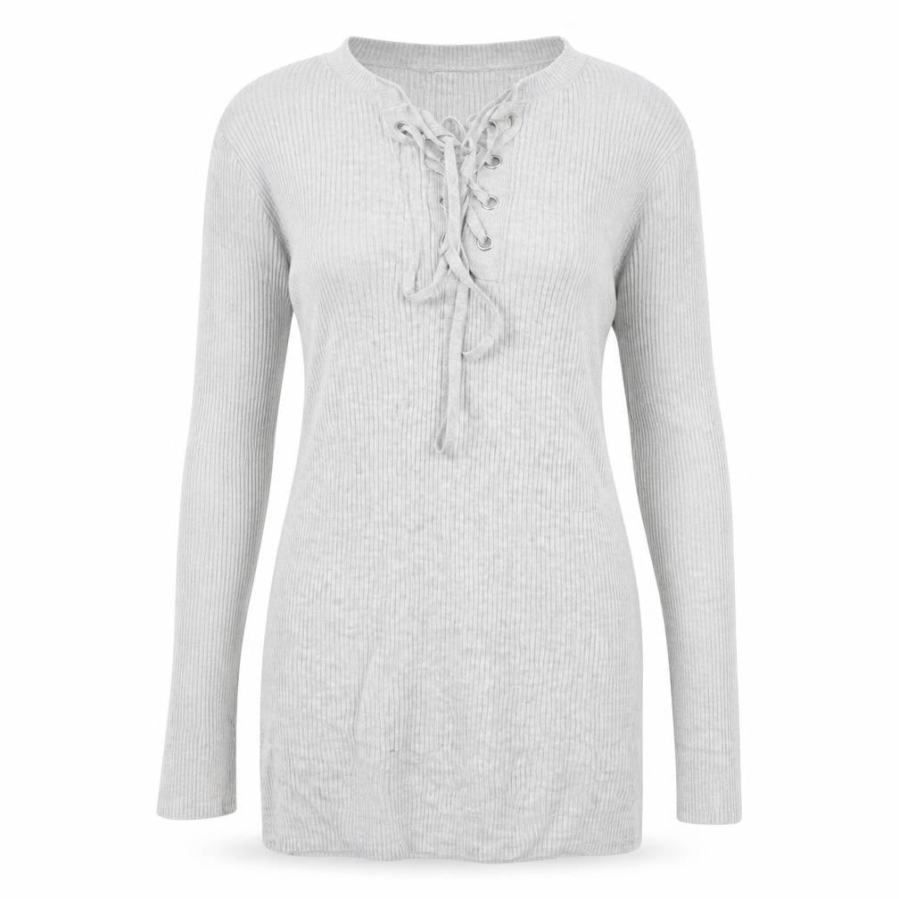 Jacqueline de Yong Womens Grey Long Sleeve Lace Up Tunic Top S