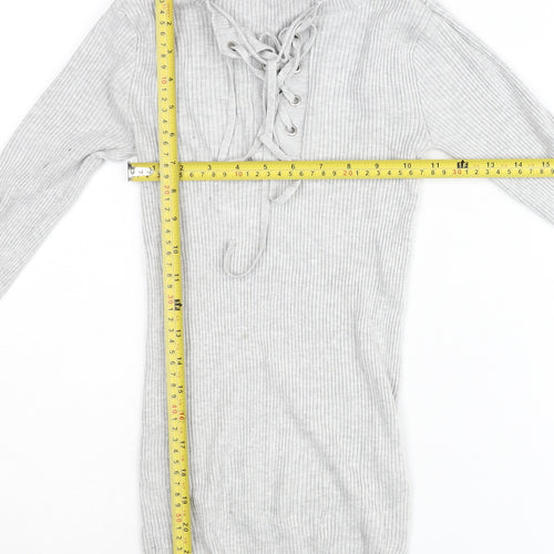 Jacqueline de Yong Womens Grey Long Sleeve Lace Up Tunic Top S