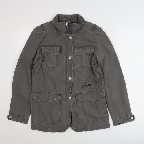4Wards Men's Grey Military Jacket Size 40 Regular Fit Cotton