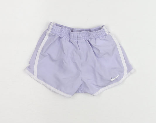 Front view of Nike girls’ purple dri-fit active shorts 2-3 years lightweight sportswear