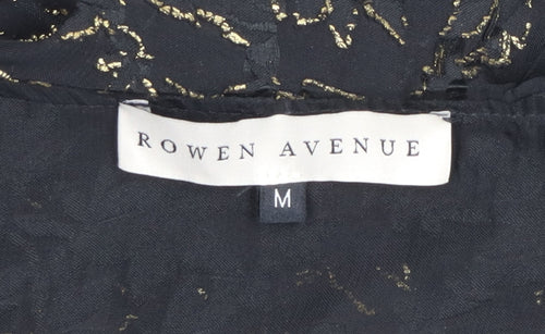 Rowen Avenue Womens Black Gold Ruffle Sheer Blouse Size M