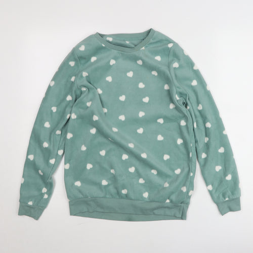 Dunnes Stores Womens Green XS Fleece Heart Print Pullover Jumper