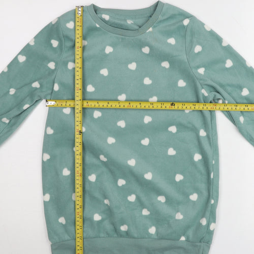 Dunnes Stores Womens Green XS Fleece Heart Print Pullover Jumper