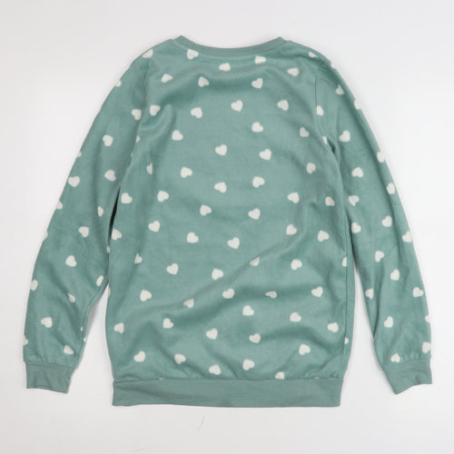 Dunnes Stores Womens Green XS Fleece Heart Print Pullover Jumper