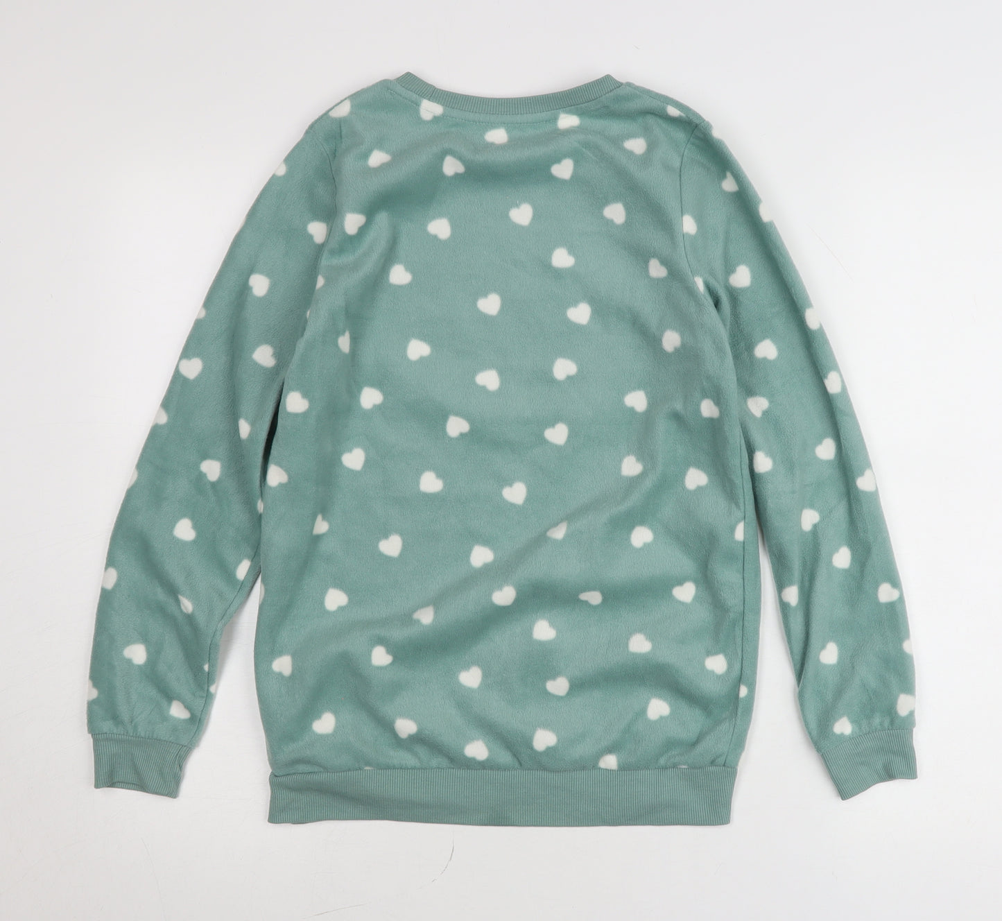 Dunnes Stores Womens Green XS Fleece Heart Print Pullover Jumper
