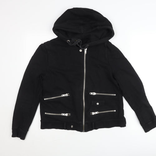 The Kooples Women Black Cotton Biker Jacket Hoodie Size M