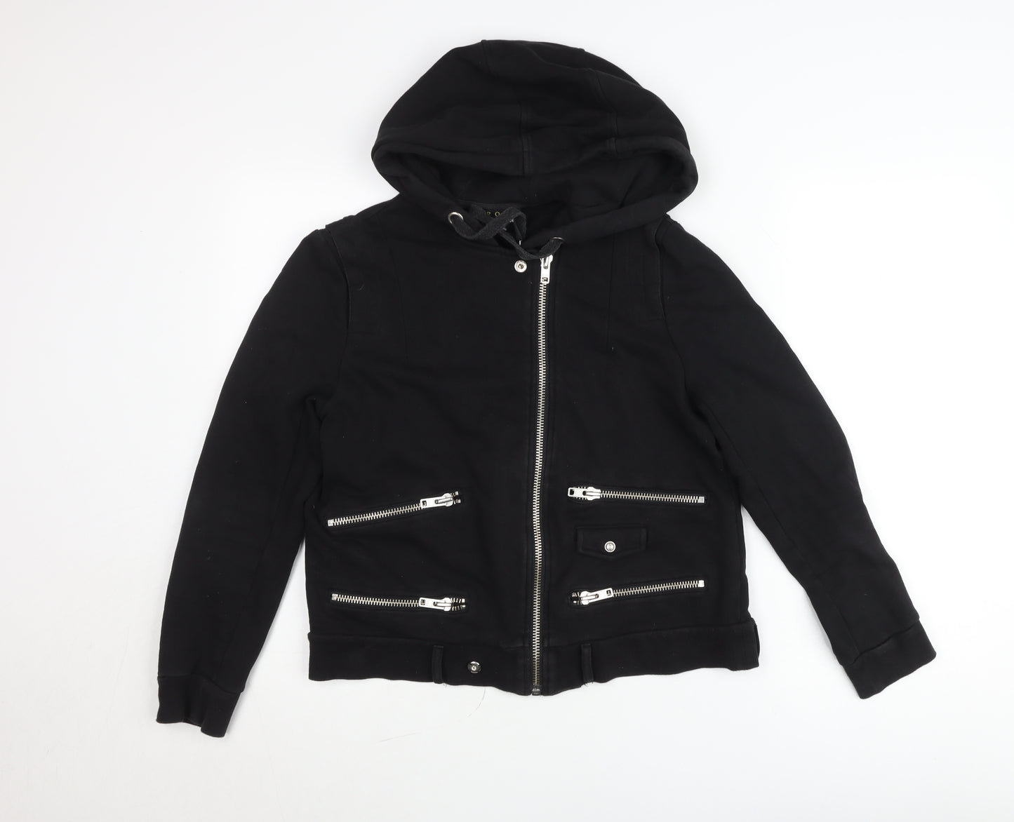 The Kooples Women Black Cotton Biker Jacket Hoodie Size M