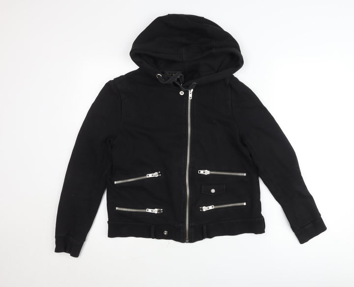 The Kooples Women Black Cotton Biker Jacket Hoodie Size M