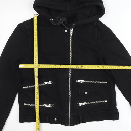 The Kooples Women Black Cotton Biker Jacket Hoodie Size M