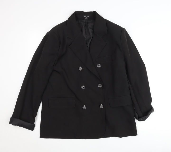 Boohoo Women’s Black Size 10 Double-Breasted Blazer Jacket