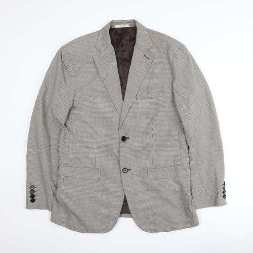 Zara Man Men’s Grey Check Blazer Jacket Size 42 Regular Notch Lapel