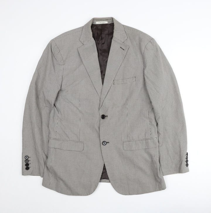 Zara Man Men’s Grey Check Blazer Jacket Size 42 Regular Notch Lapel