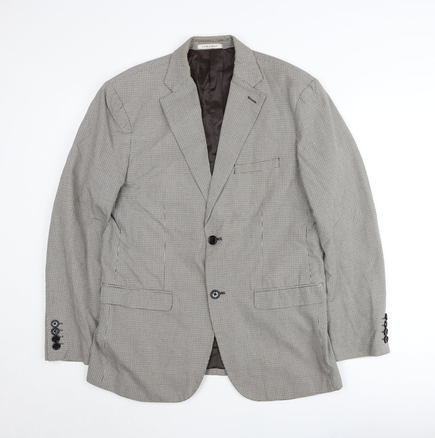 Zara Man Men’s Grey Check Blazer Jacket Size 42 Regular Notch Lapel