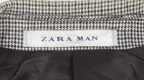 Zara Man Men’s Grey Check Blazer Jacket Size 42 Regular Notch Lapel