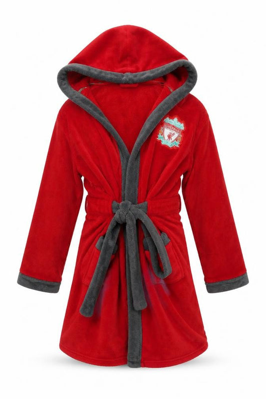Liverpool FC Boys Red Hooded Wrap Robe 10-11 Years Fleece Football Fanwear