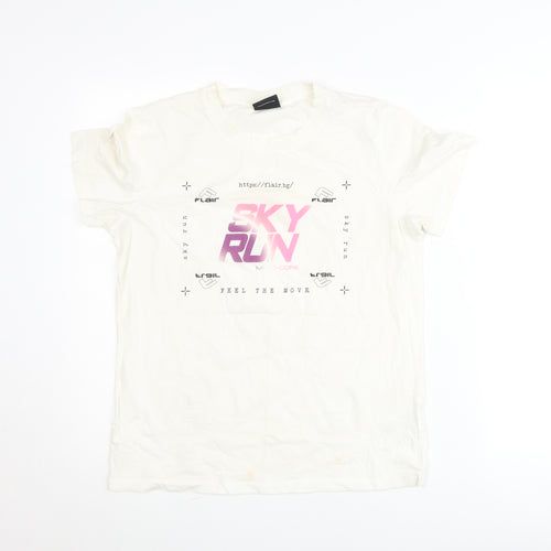 Flair Womens White M T-Shirt Graphic Print Sports Casual