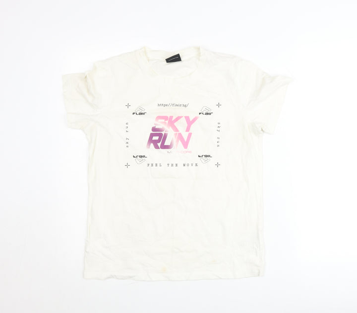 Flair Womens White M T-Shirt Graphic Print Sports Casual