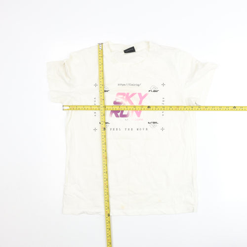 Flair Womens White M T-Shirt Graphic Print Sports Casual