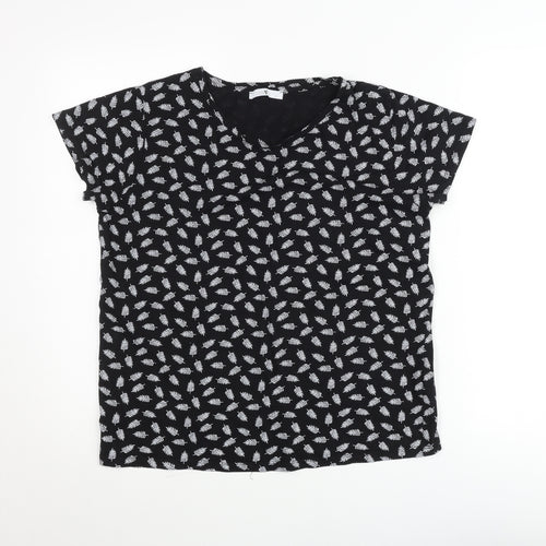 Hailys Womens Black Floral Viscose Stretch T-Shirt M