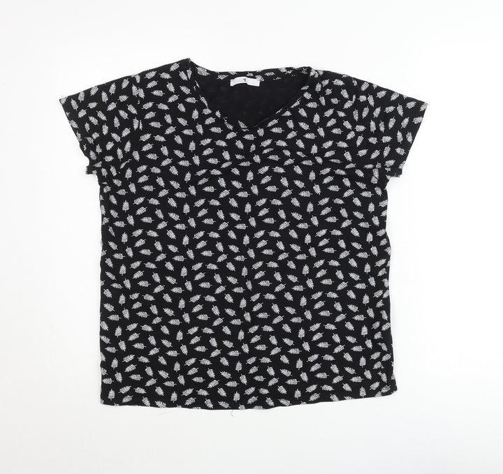 Hailys Womens Black Floral Viscose Stretch T-Shirt M