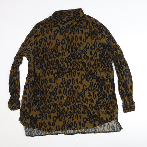 New Look Curves Women Brown Animal Print Tunic Shirt Size 26