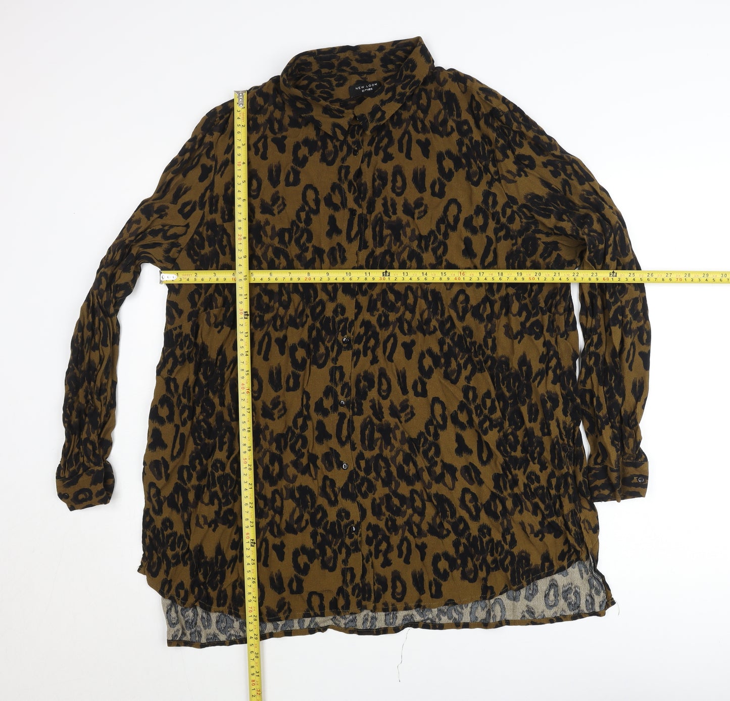 New Look Curves Women Brown Animal Print Tunic Shirt Size 26
