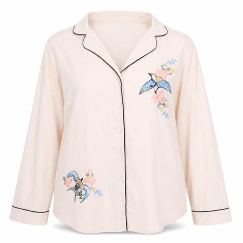 River Island Women Pink Button-Up Embroidered Shirt Blouse L