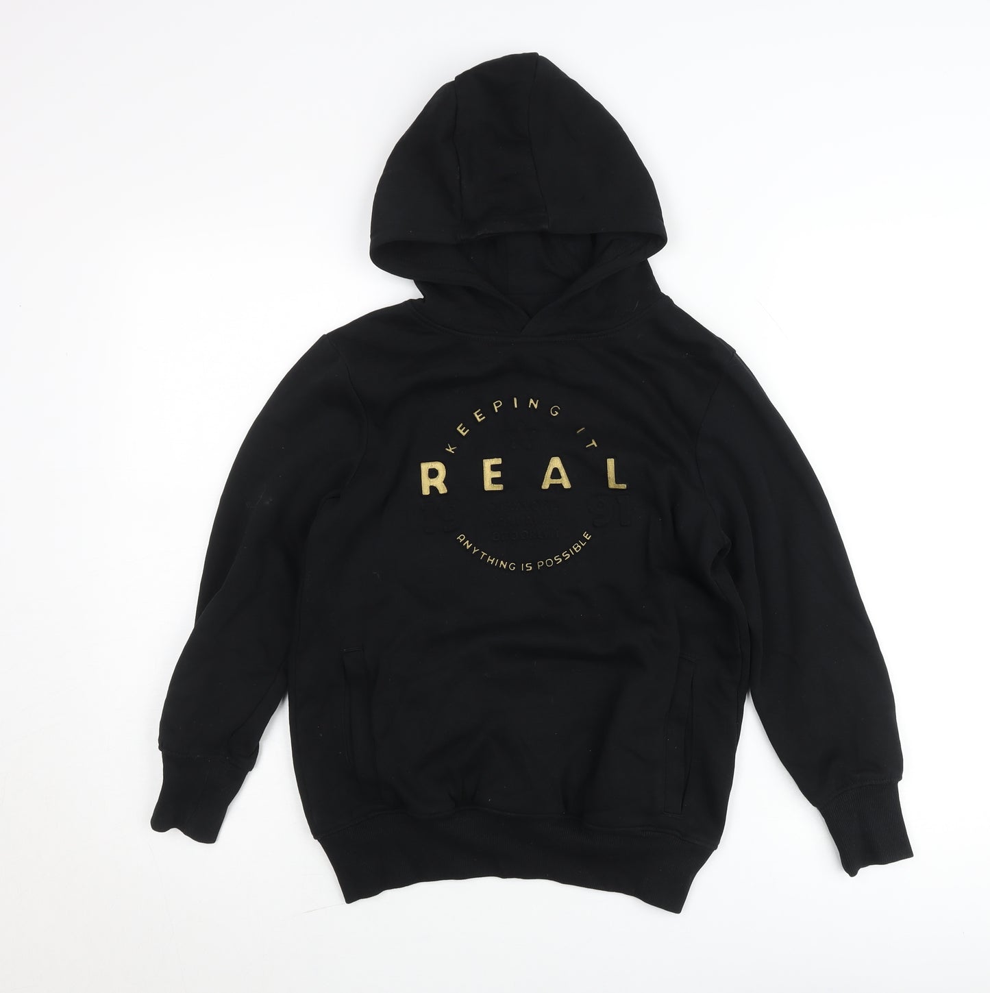 Next Boys Black Hoodie 9 Years Pullover Graphic Logo Sweatshirt