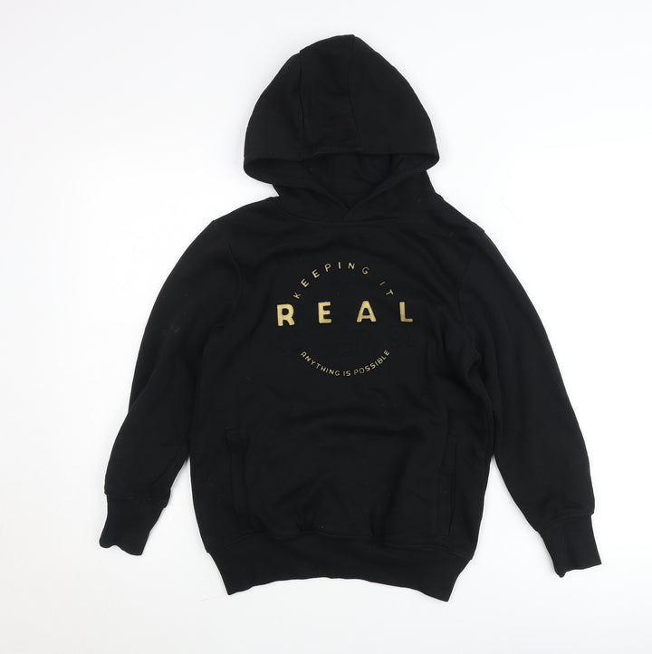 Next Boys Black Hoodie 9 Years Pullover Graphic Logo Sweatshirt