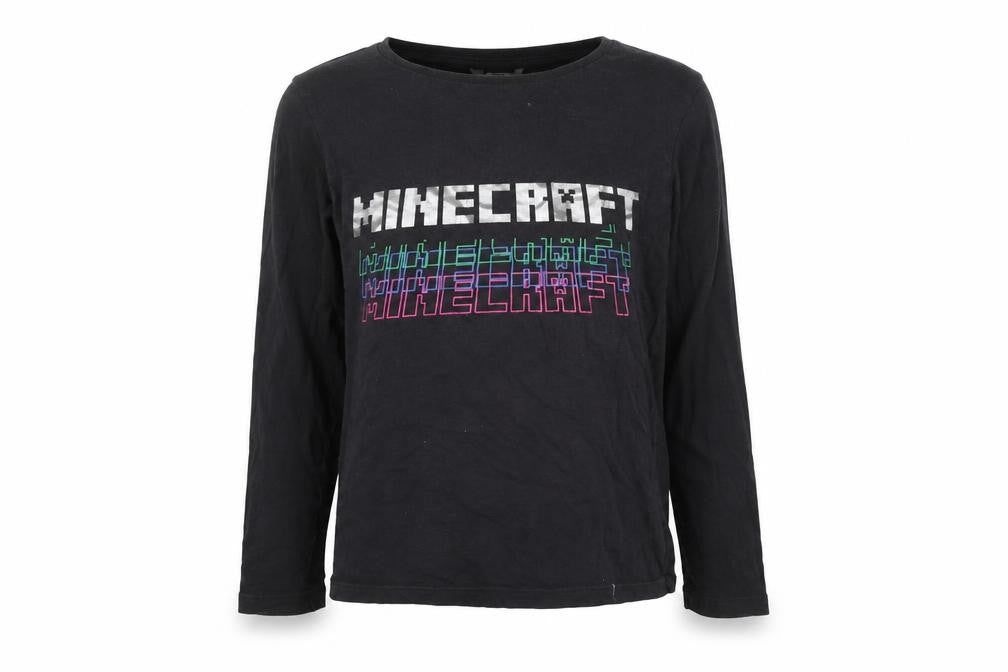 Front view of Marks & Spencer Teens Black Minecraft Long Sleeve T-Shirt, size 10