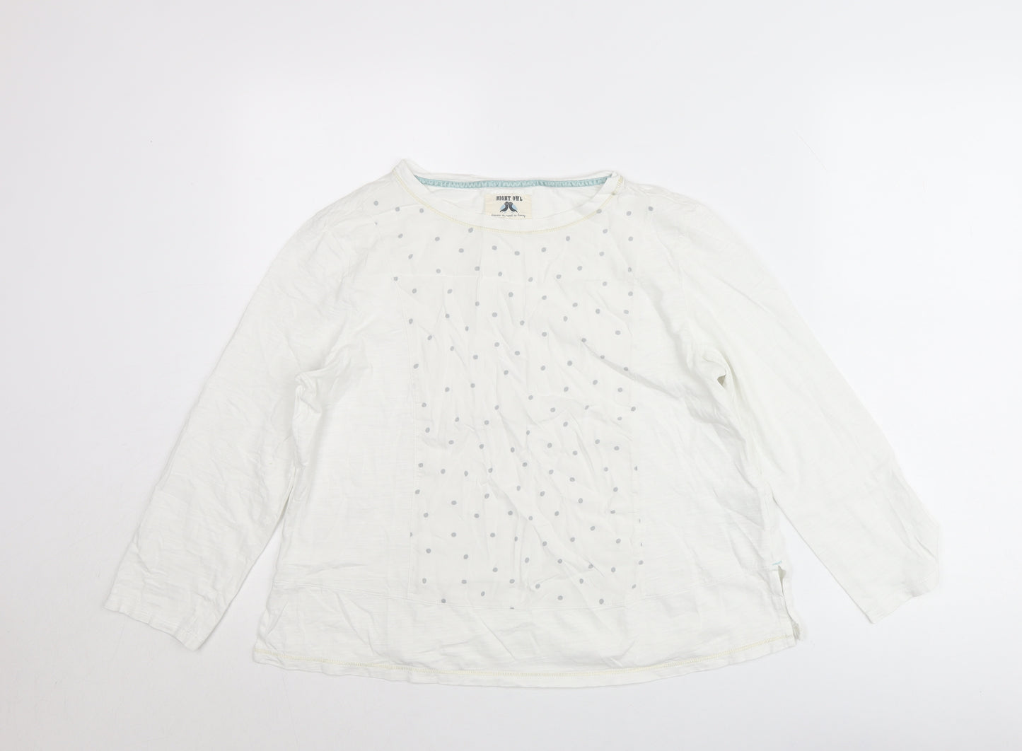 Night Owl Women White Polka Dot Blouse M Long Sleeve Cotton