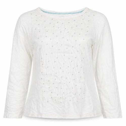 Night Owl Women White Polka Dot Blouse M Long Sleeve Cotton