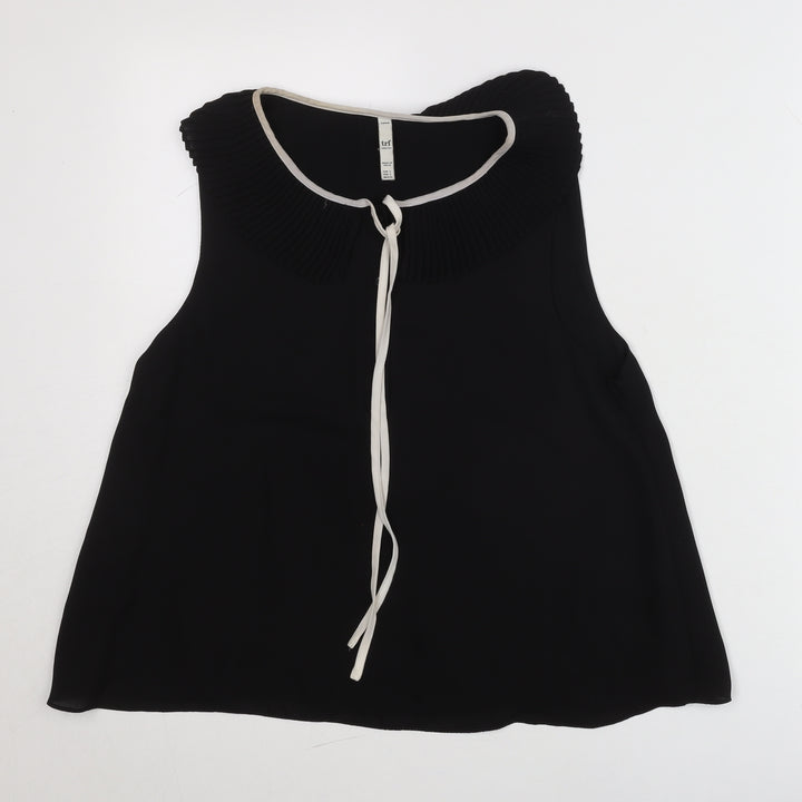 Zara Women Black Size 8 Sleeveless Tunic Blouse with Pleated Collar