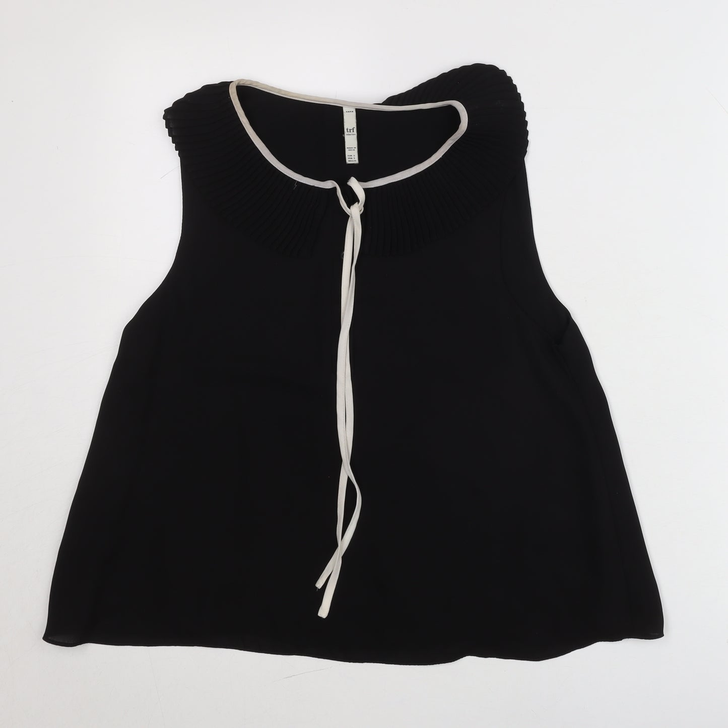 Zara Women Black Size 8 Sleeveless Tunic Blouse with Pleated Collar
