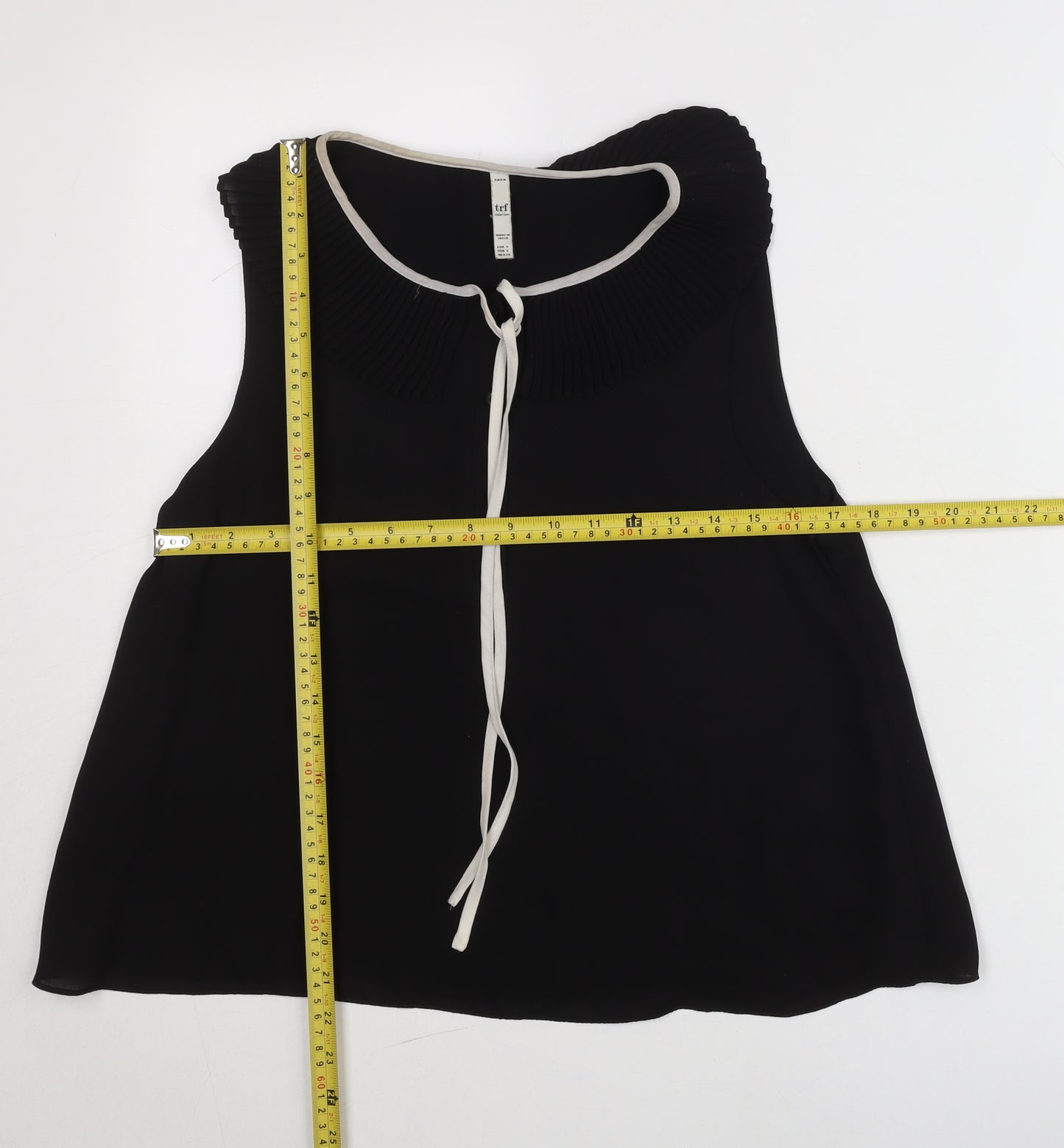 Zara Women Black Size 8 Sleeveless Tunic Blouse with Pleated Collar