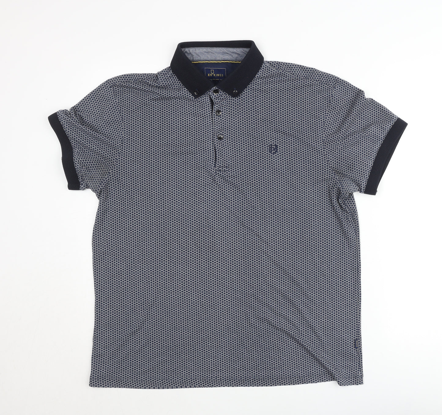 XV Kings Mens Blue Geometric Polo Shirt XL Short Sleeve Cotton Blend
